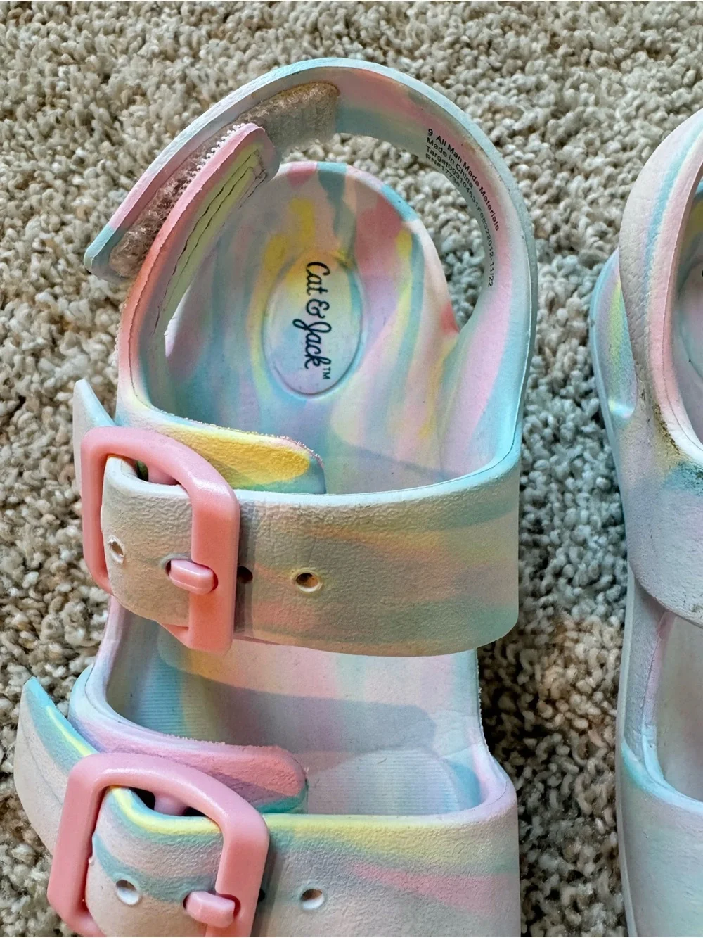 Cat & Jack Double Strap Sandals Pastel Tie-Dye Sandals Pink Buckles Size 9